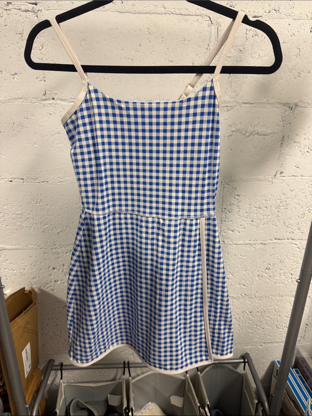 Blue Gingham Spaghetti-Strap Mini Dress